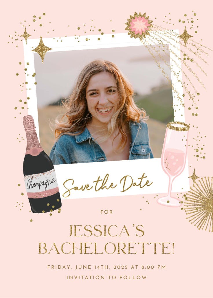 Polaroid champagne - bachelorette party invitation